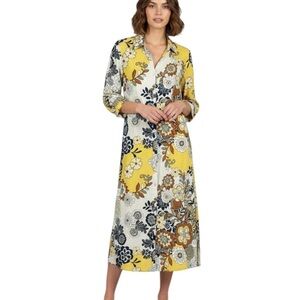 Charlie B Floral 3/4 Roll Tab Sleeve Button Down Shirt Midi Dress Medium